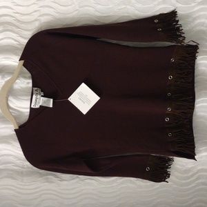 NWT Joseph A Fringe Silk Sweater Sz S Country Boho 3/4 Sleeve St#9334 Western